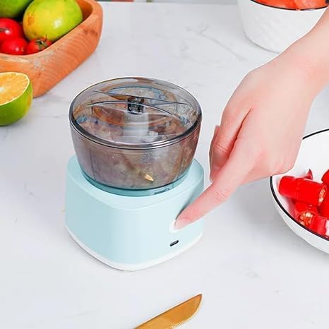 Mini electric food chopper from Drpshippr, compact kitchen appliance with stainless steel blades for quick chopping tasks.
