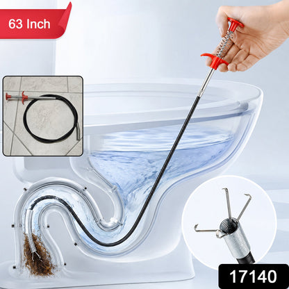 Wukusy premium spring drain dredging tool with 63-inch sink cleaner claw grabber for clog removal and pipe cleaning.