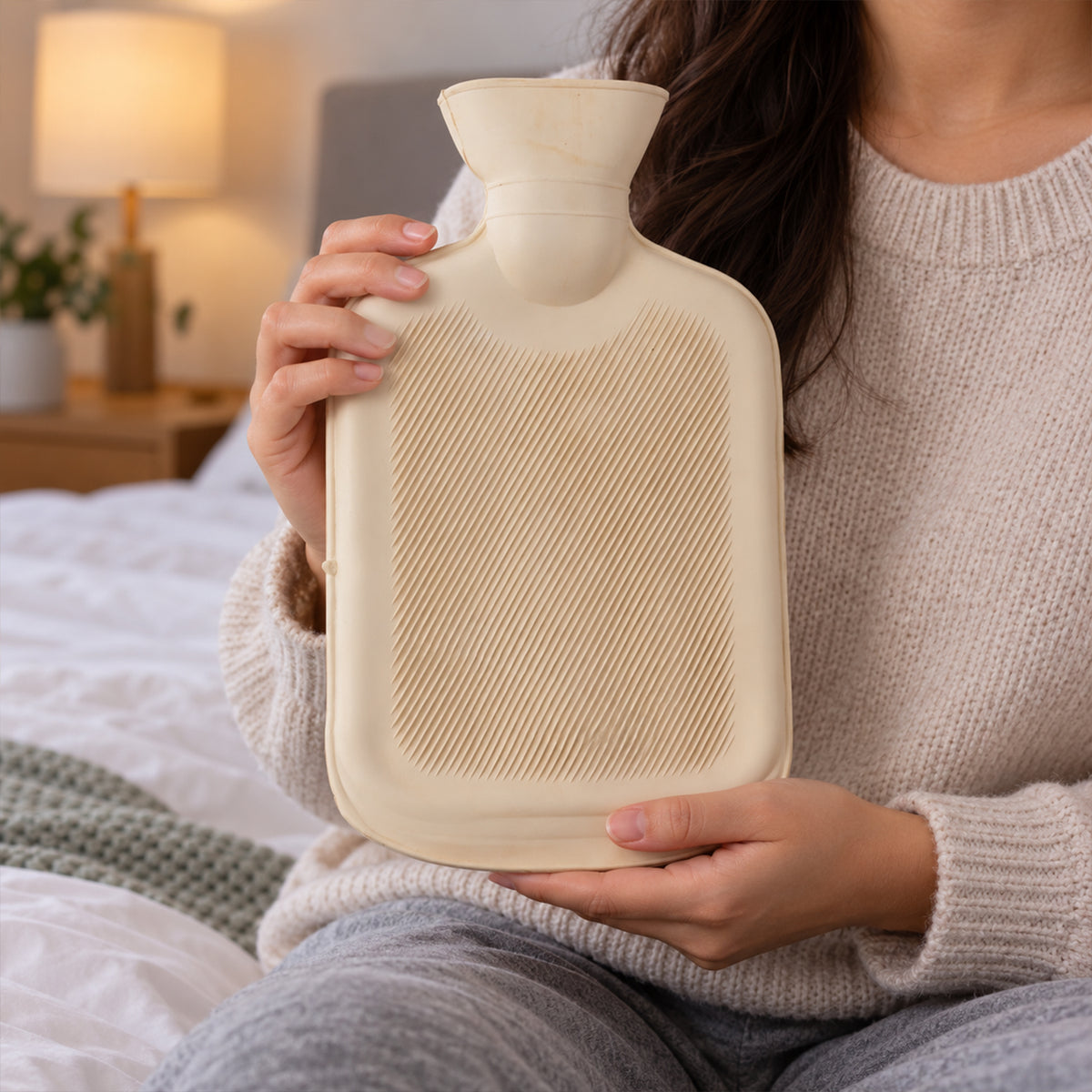 Wukusy rubber hot water bag with ribbed surface and wide filling mouth
