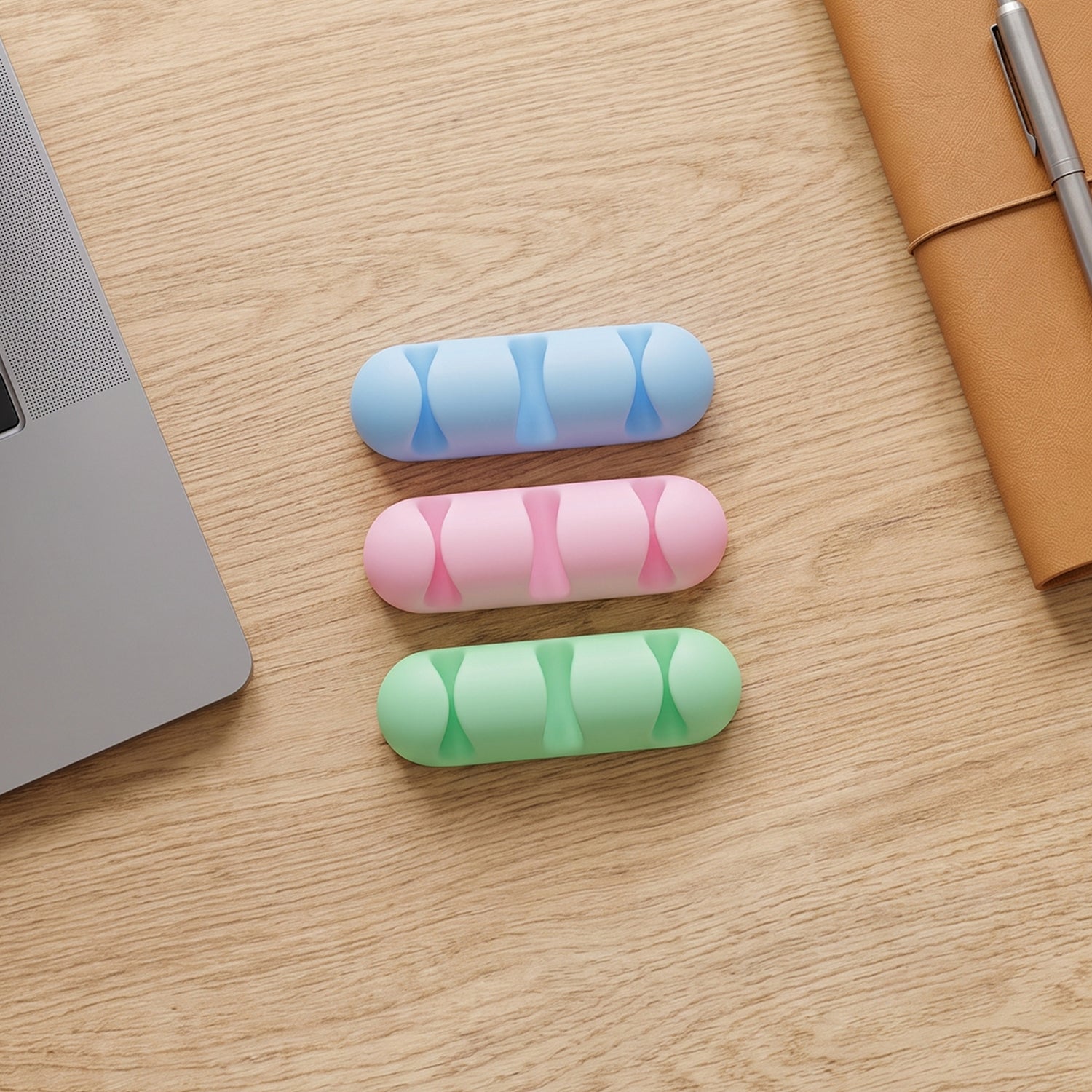 Silicone Cable Organizer Holder With 4 Cord Slots For Desk And Office Use (3 Pc)