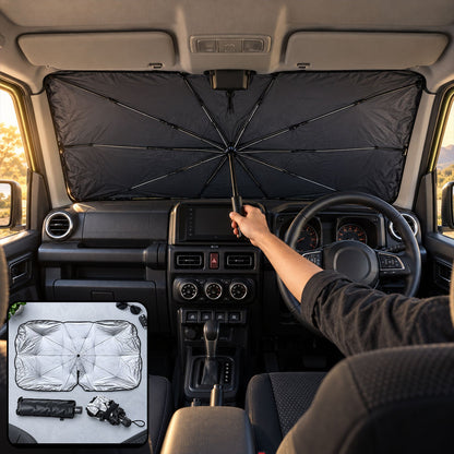 Mix Design Car Windshield Umbrella Sunshade With Compact Storage Sleeve (1 Pc)
