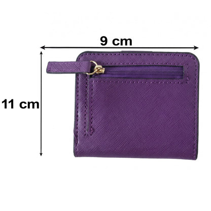Compact Pu Leather Bifold Wallet With Coin Zip Card Slots And Id Window (1 Pc)
