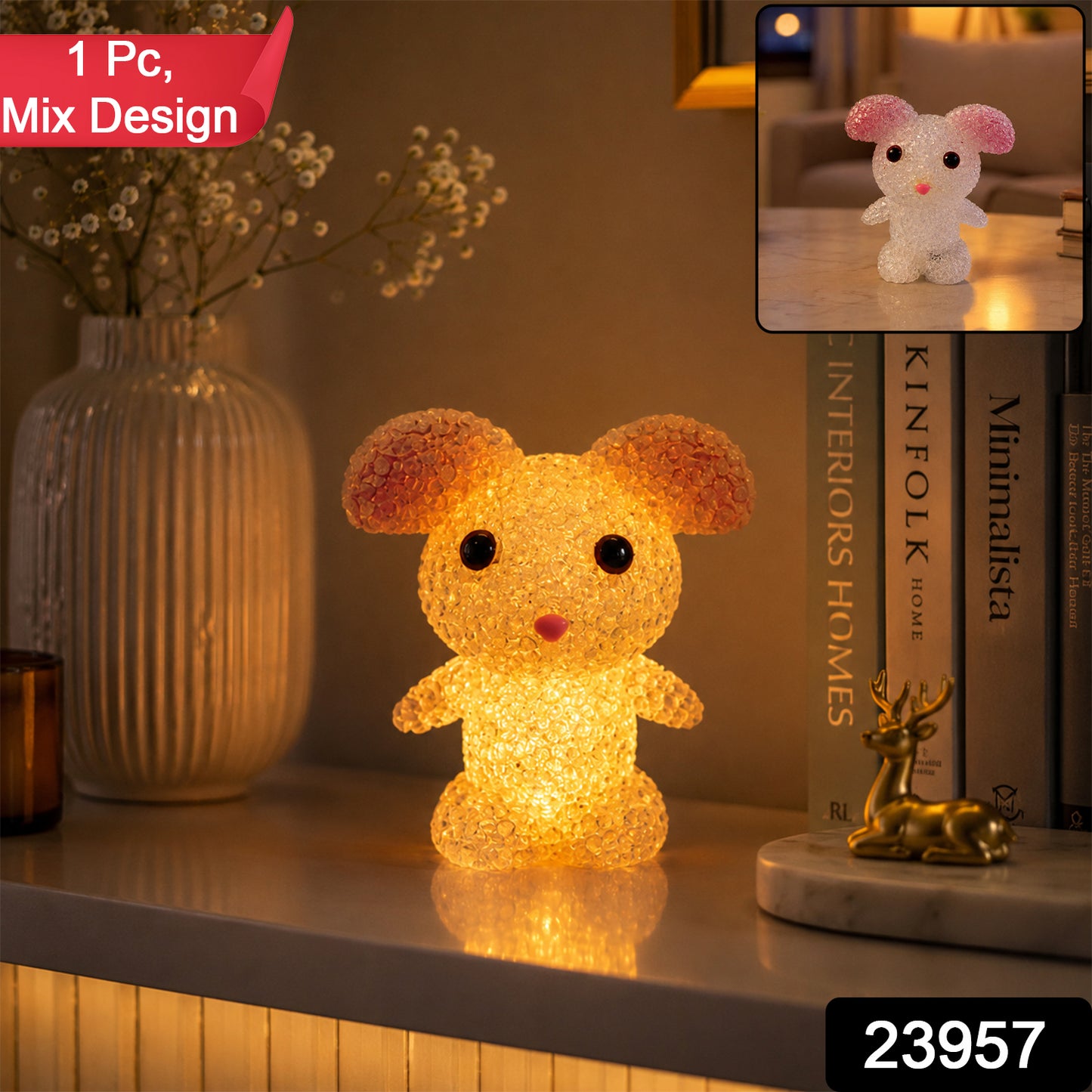 Wukusy cartoon-shaped LED night lamp with crystal texture and soft glow, perfect for kids' bedrooms or cozy spaces.