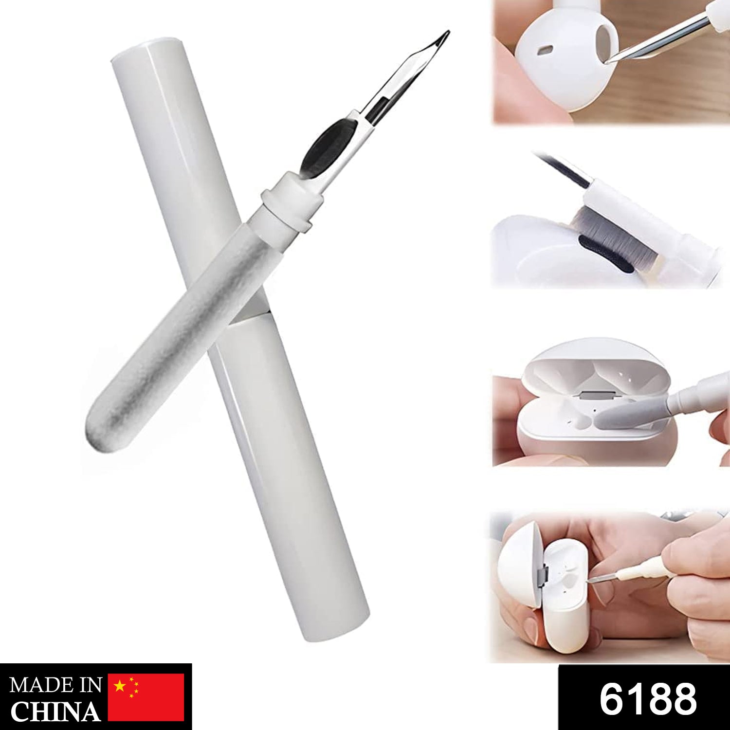 Wukusy 6188 3-in-1 earbuds cleaning pen for mobile accessories, featuring brush, cleaner, and tip for safe earbud maintenance.