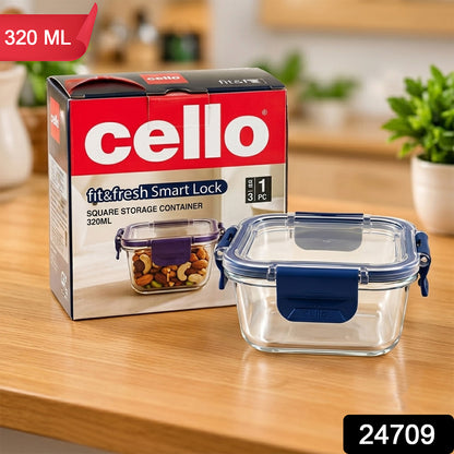 Wukusy Cello 320ml square glass food storage container with smart lock lid