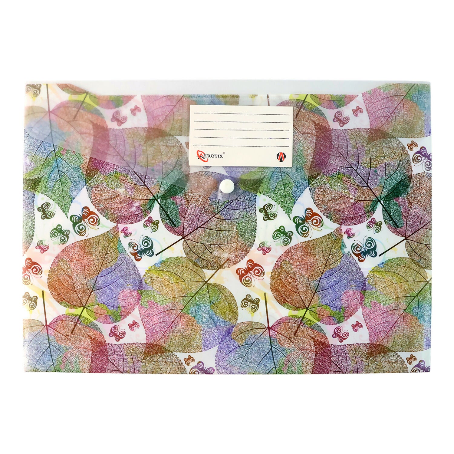 Printed A4 Document Folder  Leaf Design With Button Closure  Label Slot (1 Pc)
