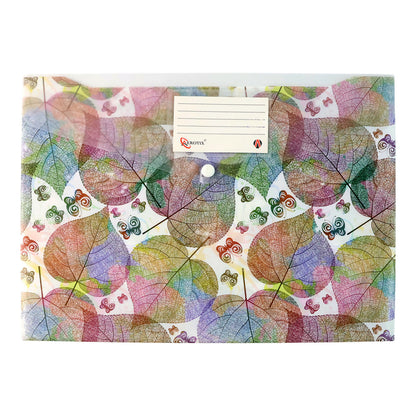 Printed A4 Document Folder  Leaf Design With Button Closure  Label Slot (1 Pc)