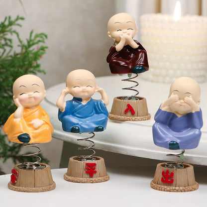 Baby Monk Buddha Bobblehead Figurine Set For Car Dashboard And Home Decor (4 Pc)