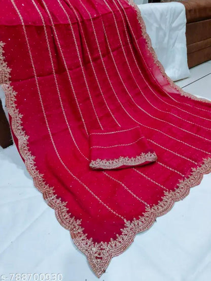 Elegant women's Jimmychoo saree from Drpshippr's collection, featuring intricate embroidery and vibrant fabric.