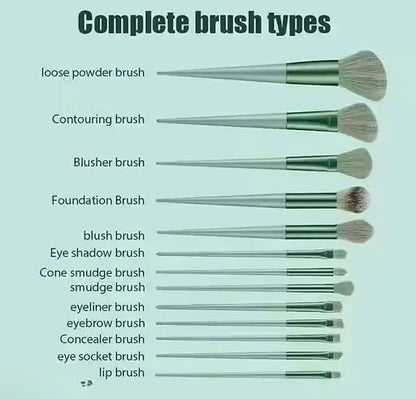 Professional FIX+ Makeup Brushes Green Colour Set of 13PCS with Beauty Blender