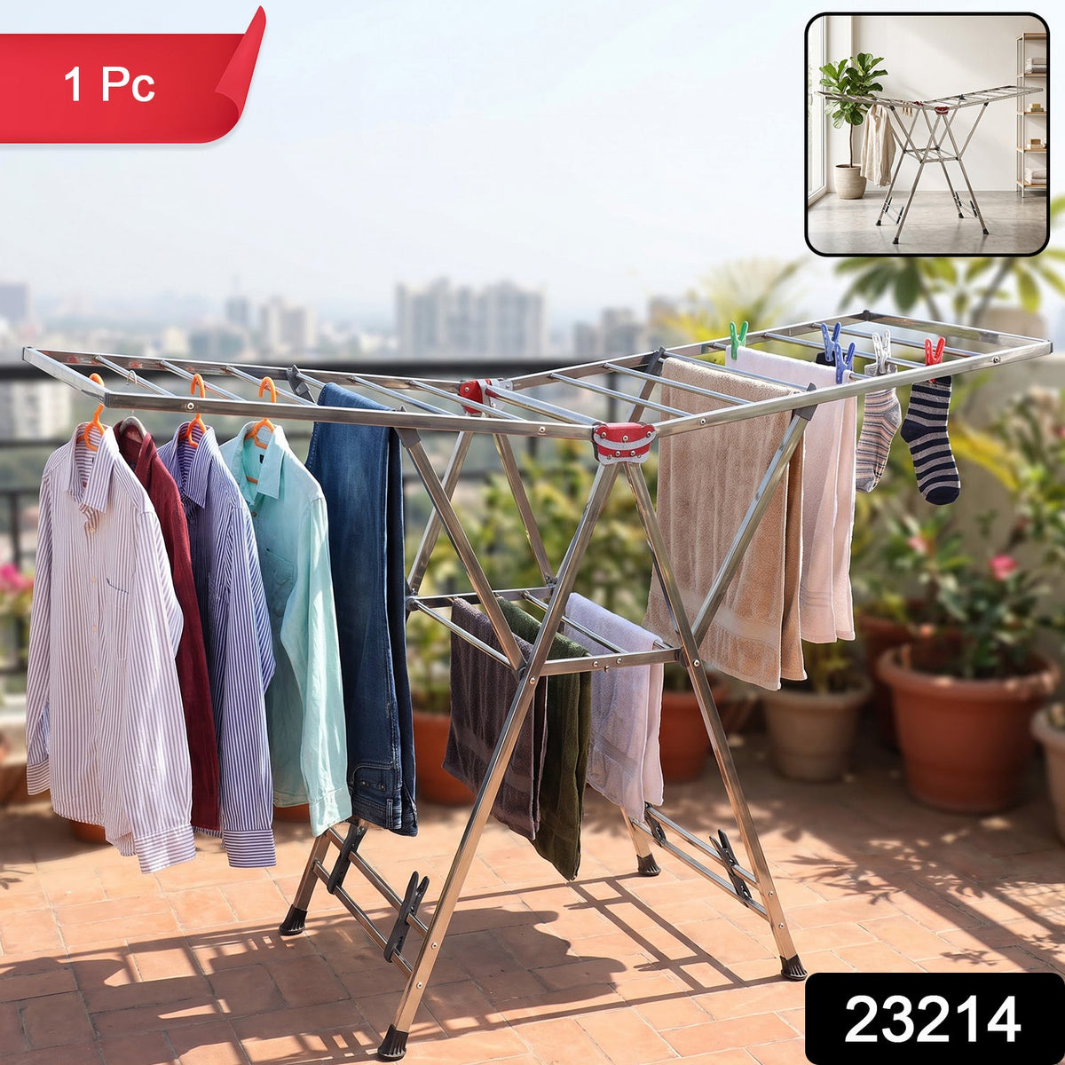 Heavy Duty Foldable Clothes Drying Rack With Wings For Indoor And Outdoor (1 Pc)