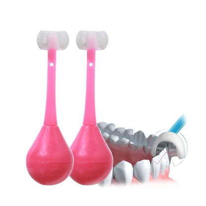 Wukusy 7327 toddler toothbrush with soft bristles, 3-sided design, silicone head, suitable for children aged 2-12, close-up view