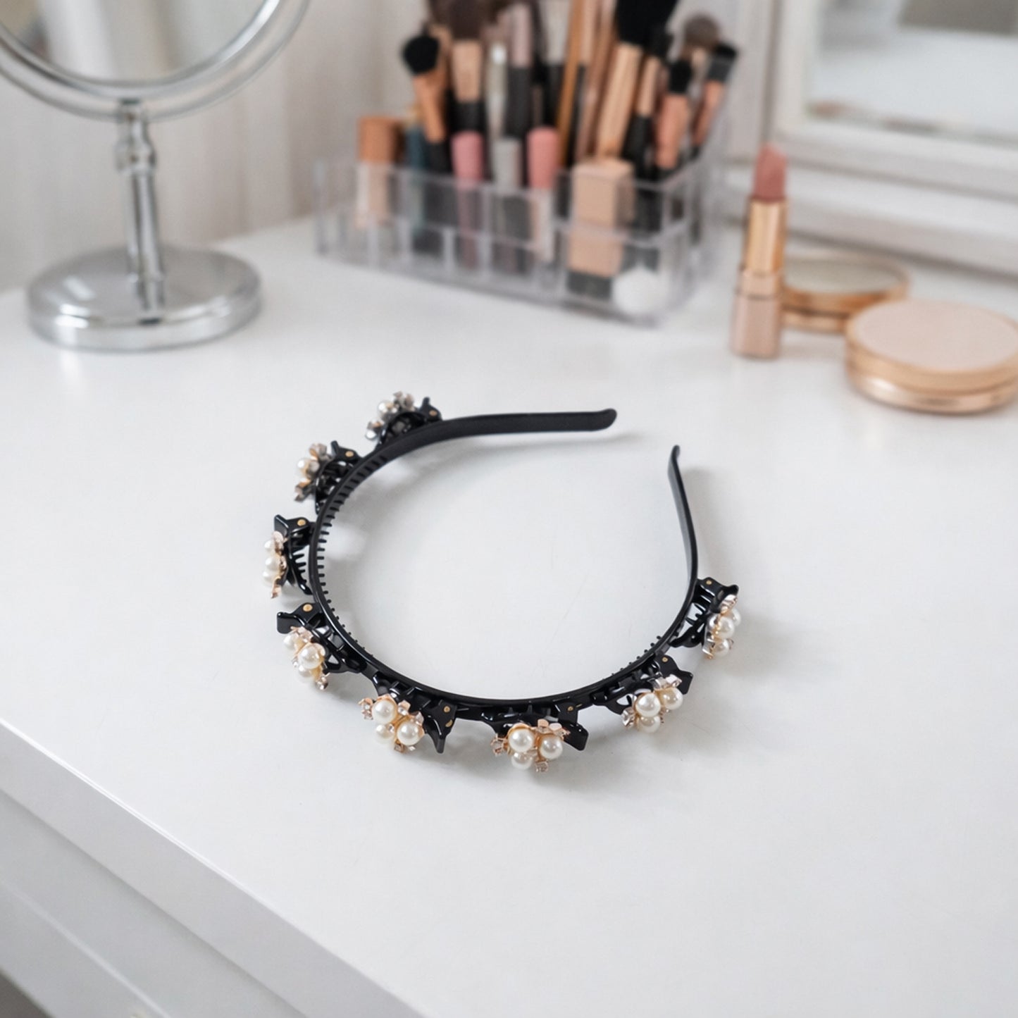 Stylish Pearl Embellished Floral Hairband For Girls  Women (1 Pc)