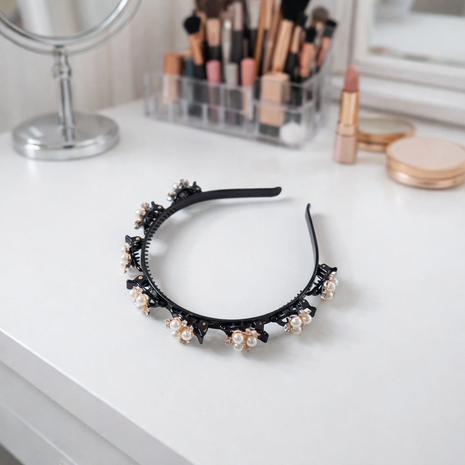 Stylish Pearl Embellished Floral Hairband For Girls  Women (1 Pc)