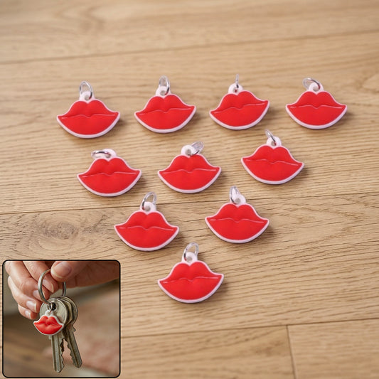 Set of seven Wukusy cute lips-shaped bag charm keychains in vibrant colors, perfect for decorating bags and keys.