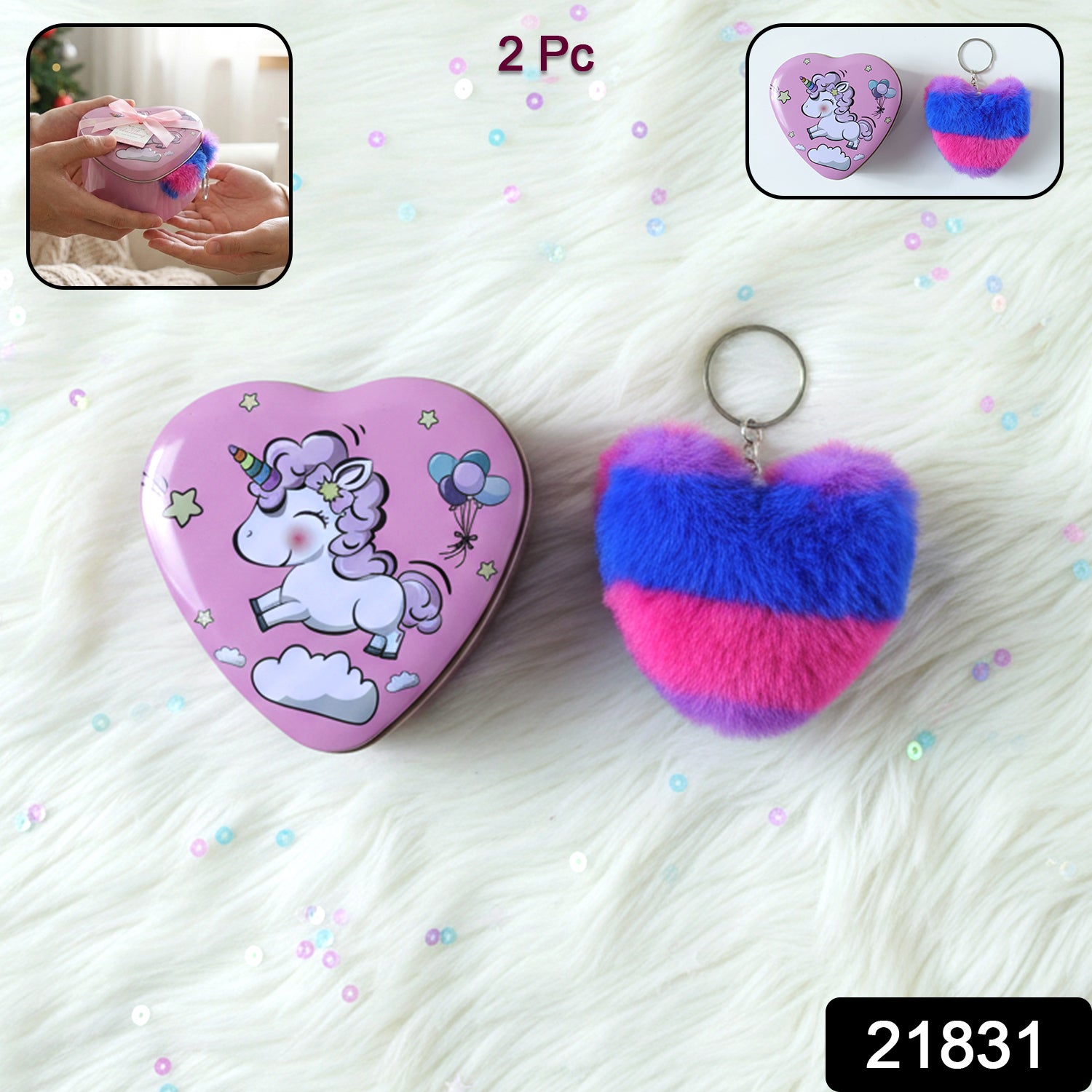Heart Shape Gift Box  Plush Keychain (2 Pc)