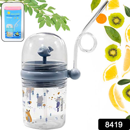 Wukusy baby sippy cup with straw, lid, and whale spray fountain design, spill-proof toddler tumbler for children drinking.