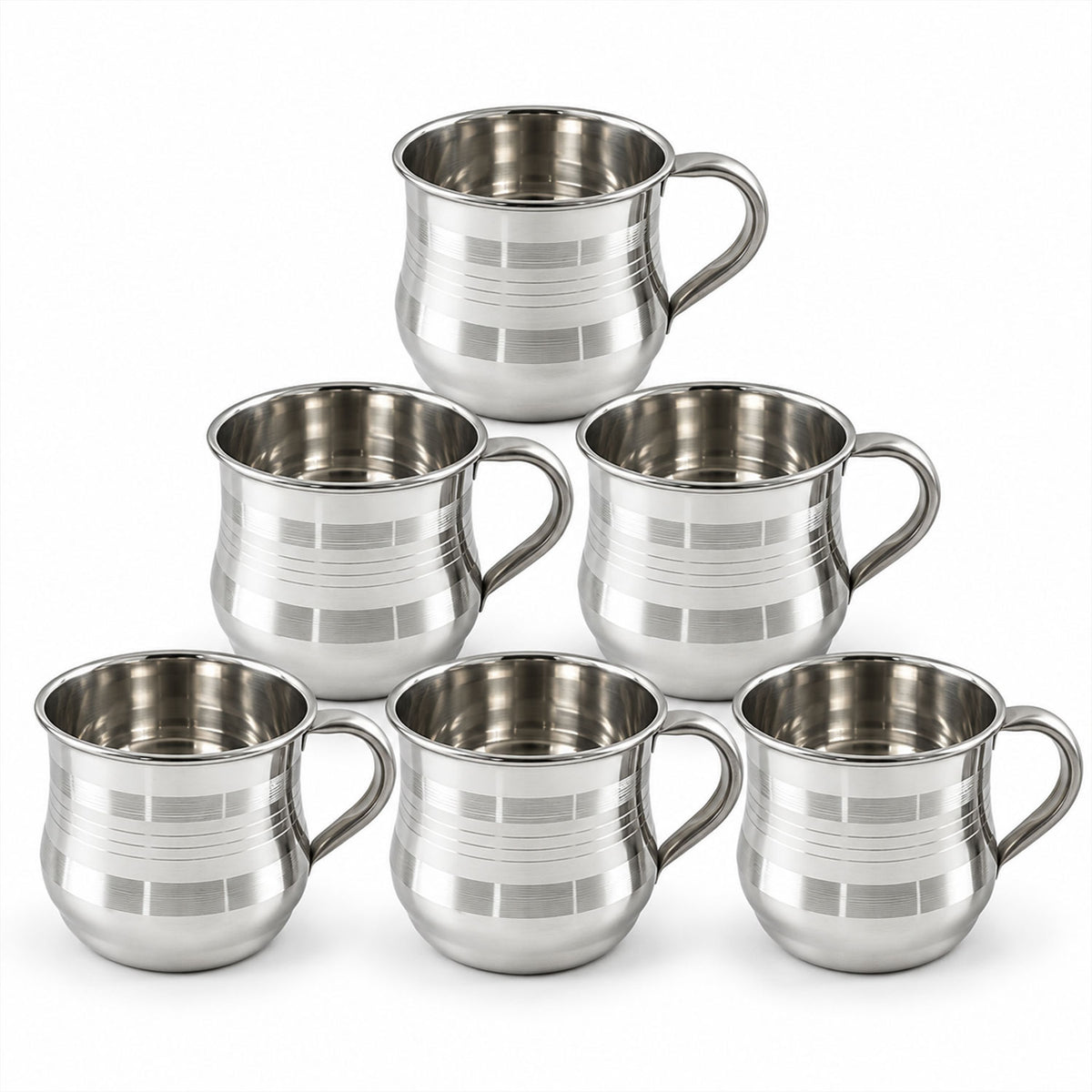 Wukusy stainless steel tea coffee cups with handles, 6-piece 175 ml set for home use