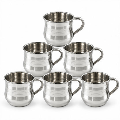 Wukusy stainless steel tea coffee cups with handles, 6-piece 175 ml set for home use