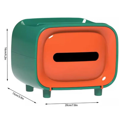Plastic Desktop Tissue Storage Box With Top Organizer For Home And Office (1 Pc)