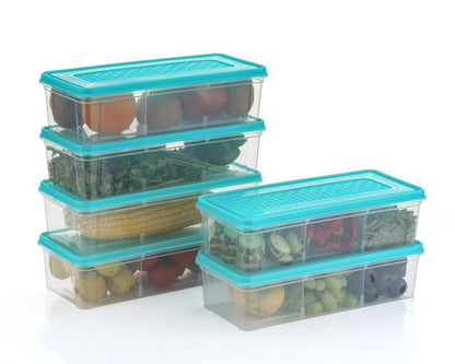 2 Partition Fridge Organizer with Removable Drain Plate and Lid