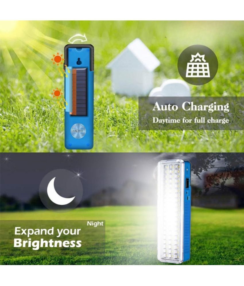 Charkee 7W rechargeable emergency flood light with 42 LED bulbs, solar charging, white body, compact portable design.