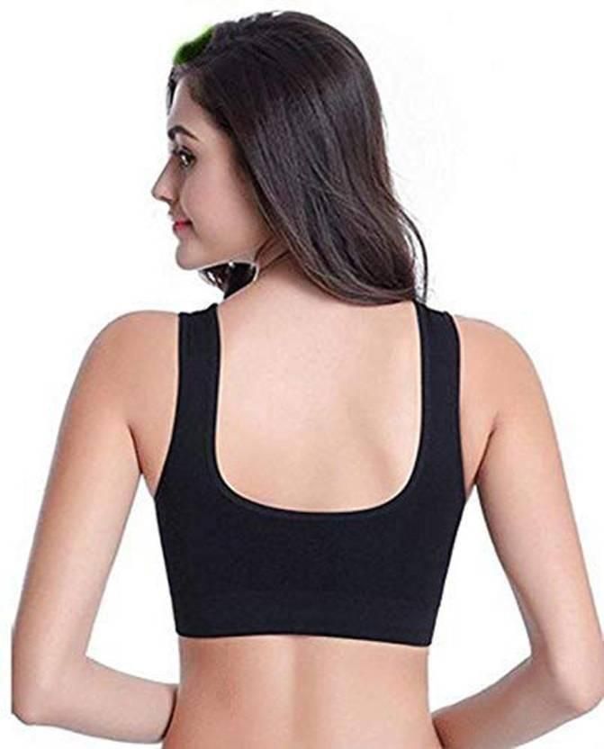 Women's Nylon & Cotton Non Padded Non-Wired Sports Bra Combo of 3