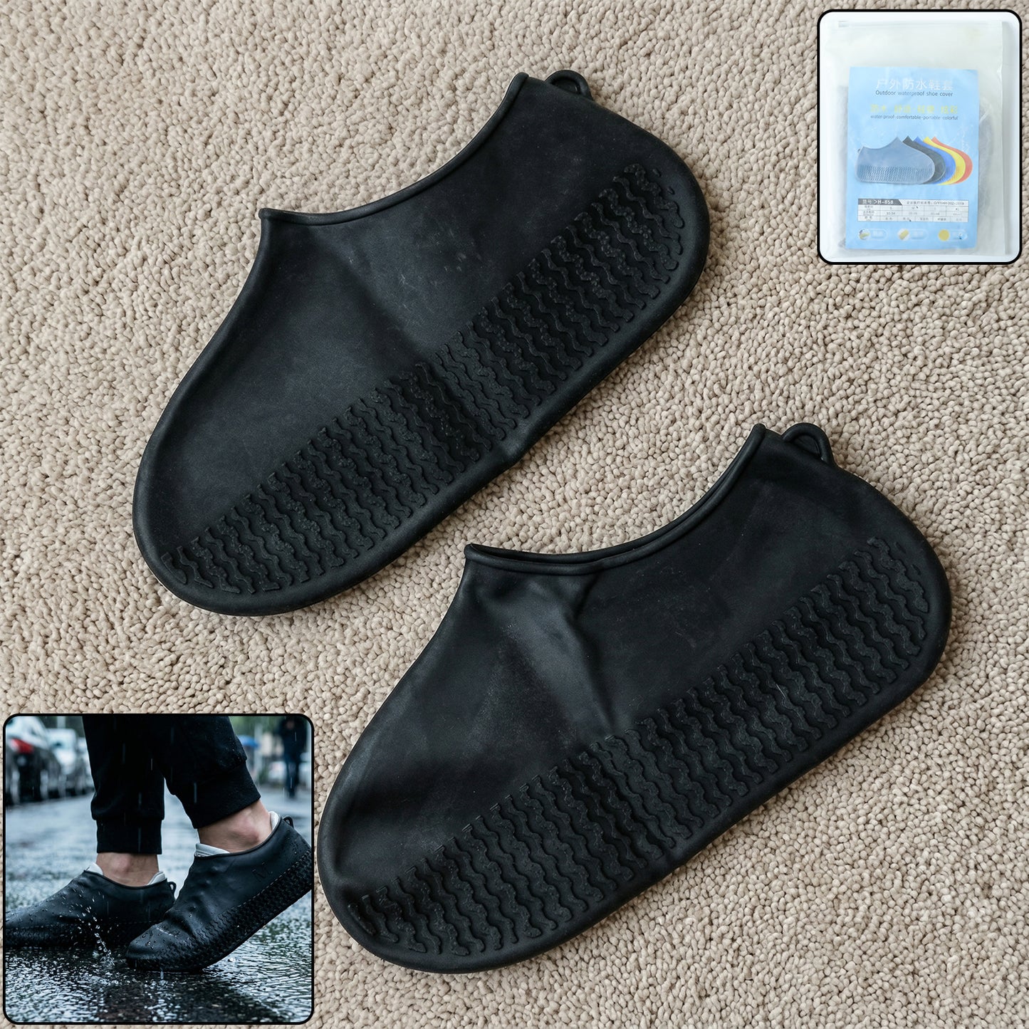 Waterproof Silicone Shoe Cover Black Color (1 Pair Medium Size)
