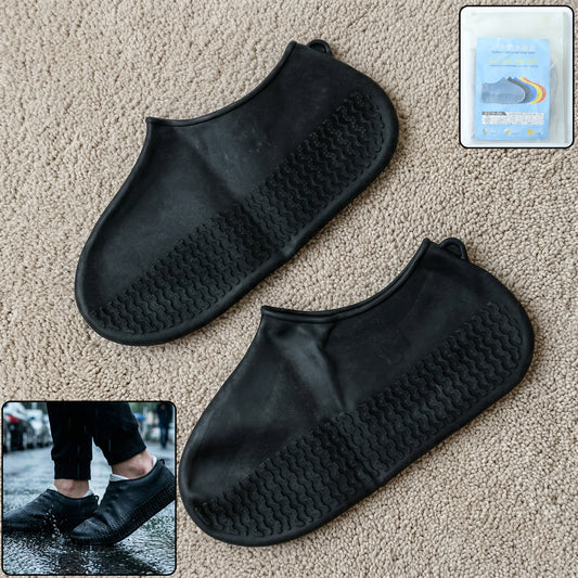 Waterproof Silicone Shoe Cover Black Color (1 Pair Medium Size)