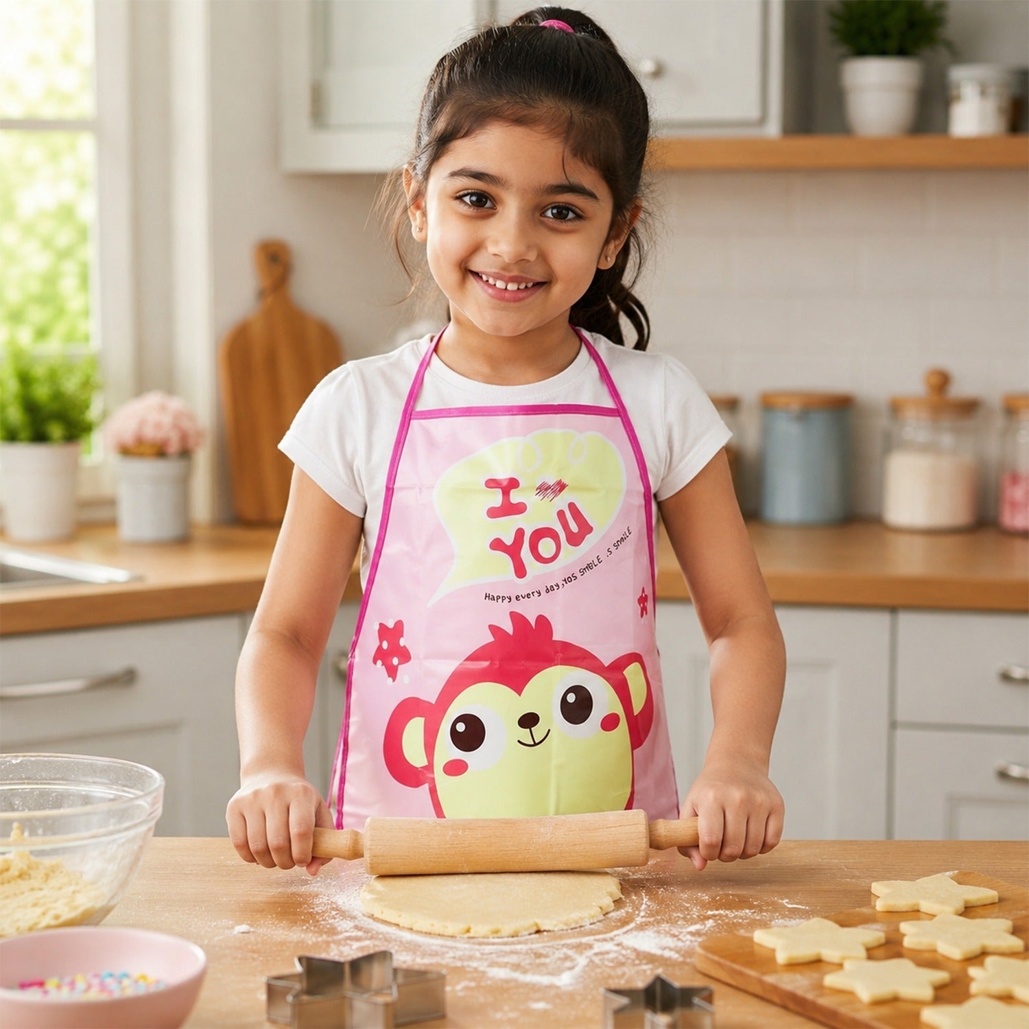Waterproof Kids Kitchen Apron With Cute Cartoon Print And Adjustable Ties (1 Pc)