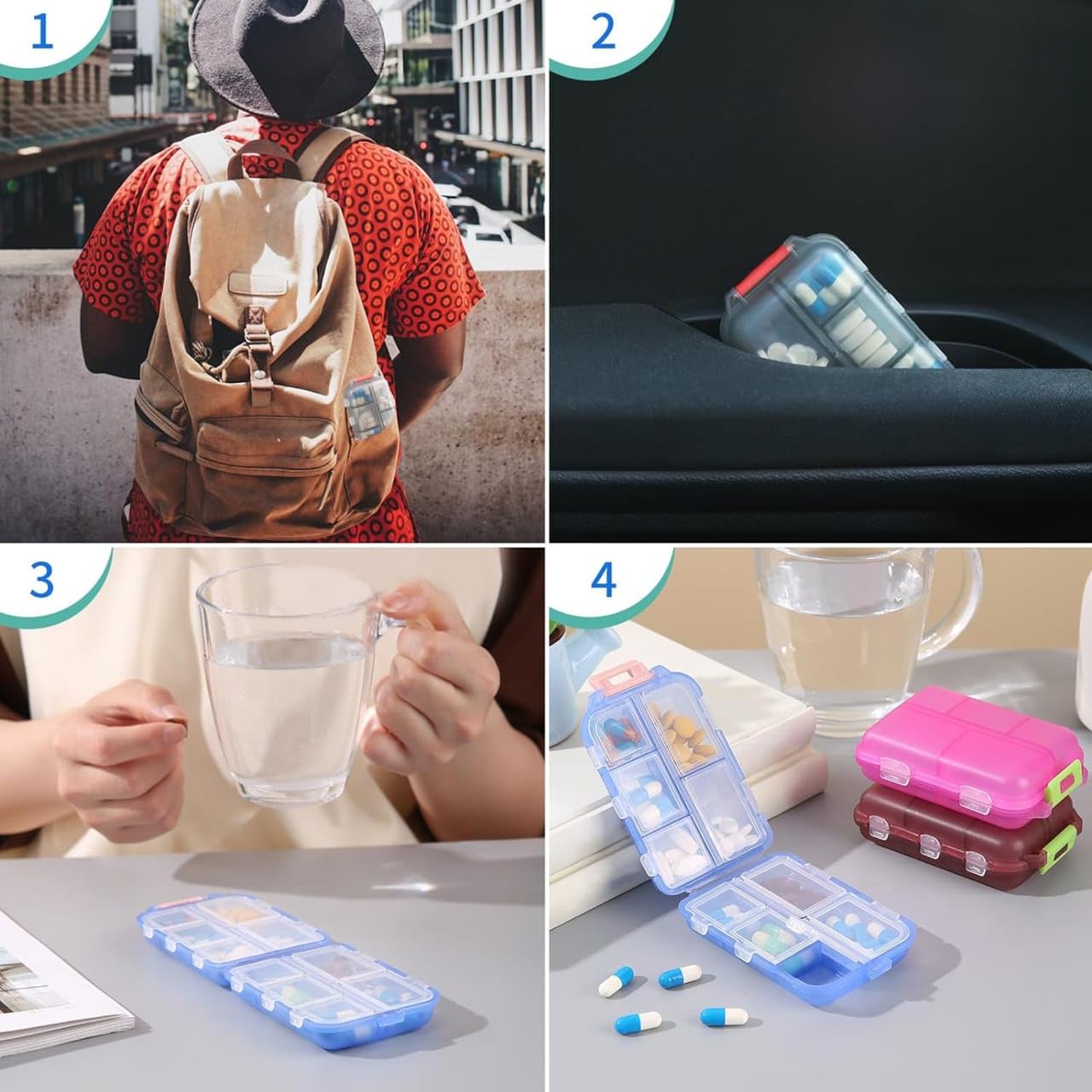 Double layer pill organizer from Drpshippr with multiple compartments for storing medications in a home and kitchen setting.