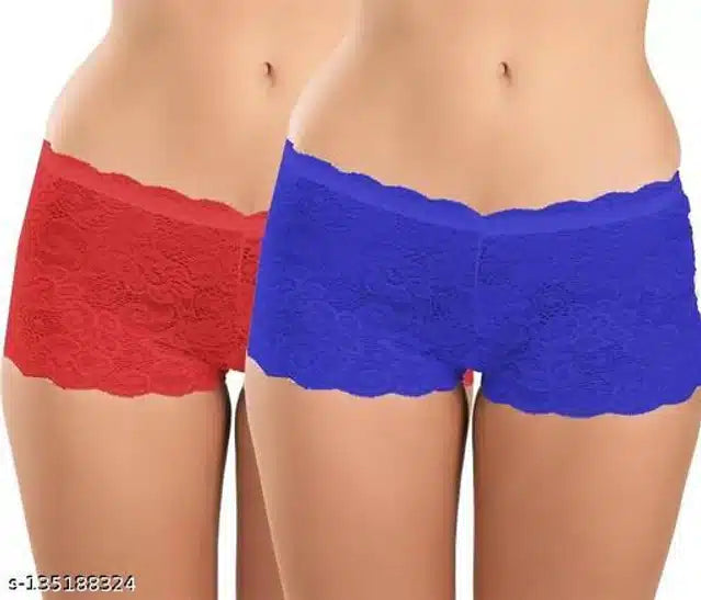 Net Briefs for Women (Red & Blue, 4XL) (Set of 2)