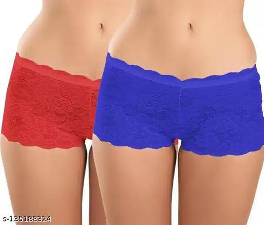 Net Briefs for Women (Red & Blue, XL) (Set of 2)