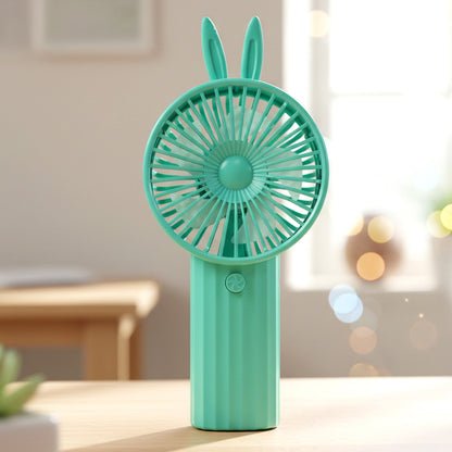Wukusy portable mini handheld fan with cute bunny ear design, USB rechargeable, compact and lightweight for personal cooling.