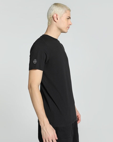 Black BMW M Motorsport Garage men's crew-neck T-shirt, regular fit, casual style with BMW M branding details.
