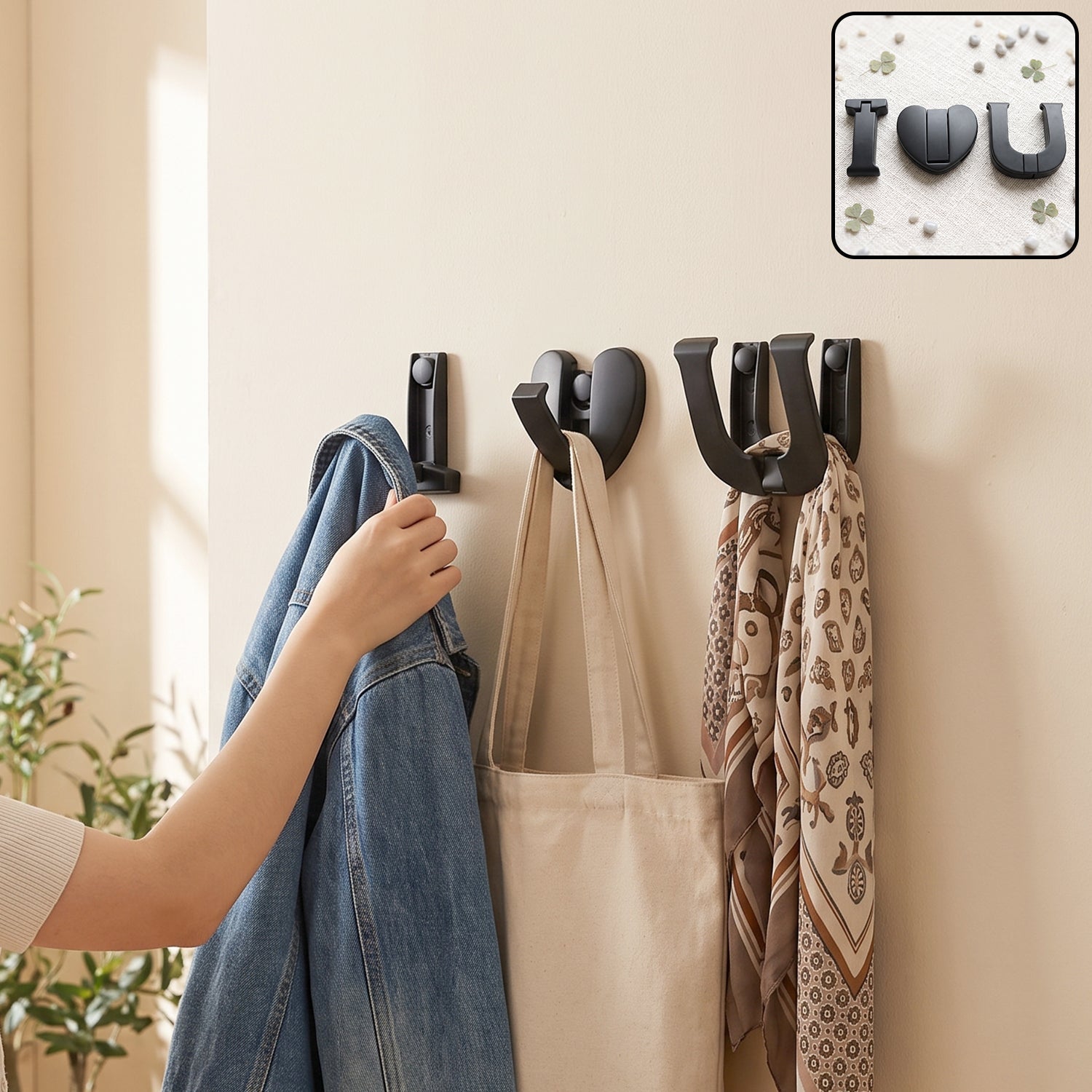 Premium Heavy Duty Wall Hook 3 In 1 Self Adhesive For Clothes Bags (3 Pc)