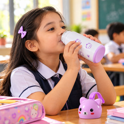 Wukusy 220ml mini vacuum water bottle with bunny cap and carry strap