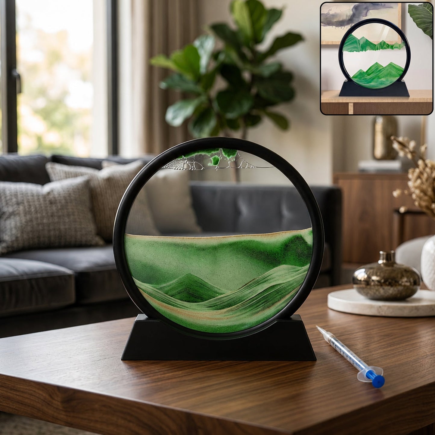 3d Moving Sand Art Round Frame With Stand For Home And Office Table Decor (1 Pc)