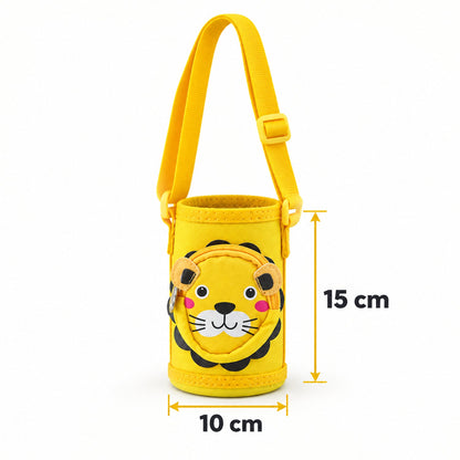 Kids Water Bottle Carrier Sling Pouch Bag With Strap Cute Animal Design (1 Pc)