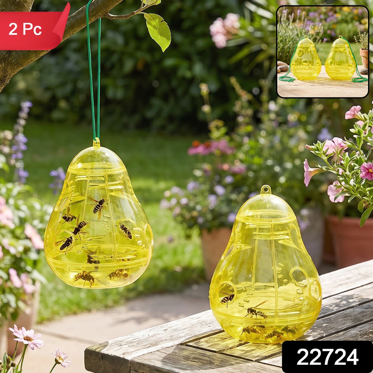 Plastic Hanging Wasp Catcher Outdoor Reusable Insect Trap For Garden Use (2 Pc)
