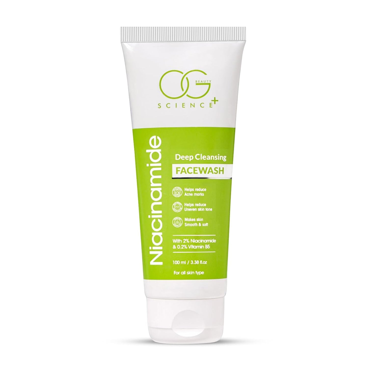 Wukusy Og Beauty Niacinamide Deep Cleansing Facewash in 100ml bottle, showing the transparent liquid and label on the product.