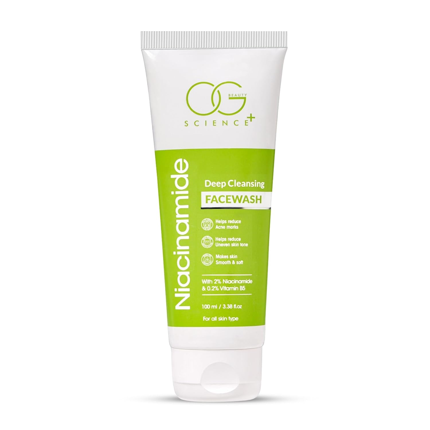 Wukusy Og Beauty Niacinamide Deep Cleansing Facewash in 100ml bottle, showing the transparent liquid and label on the product.