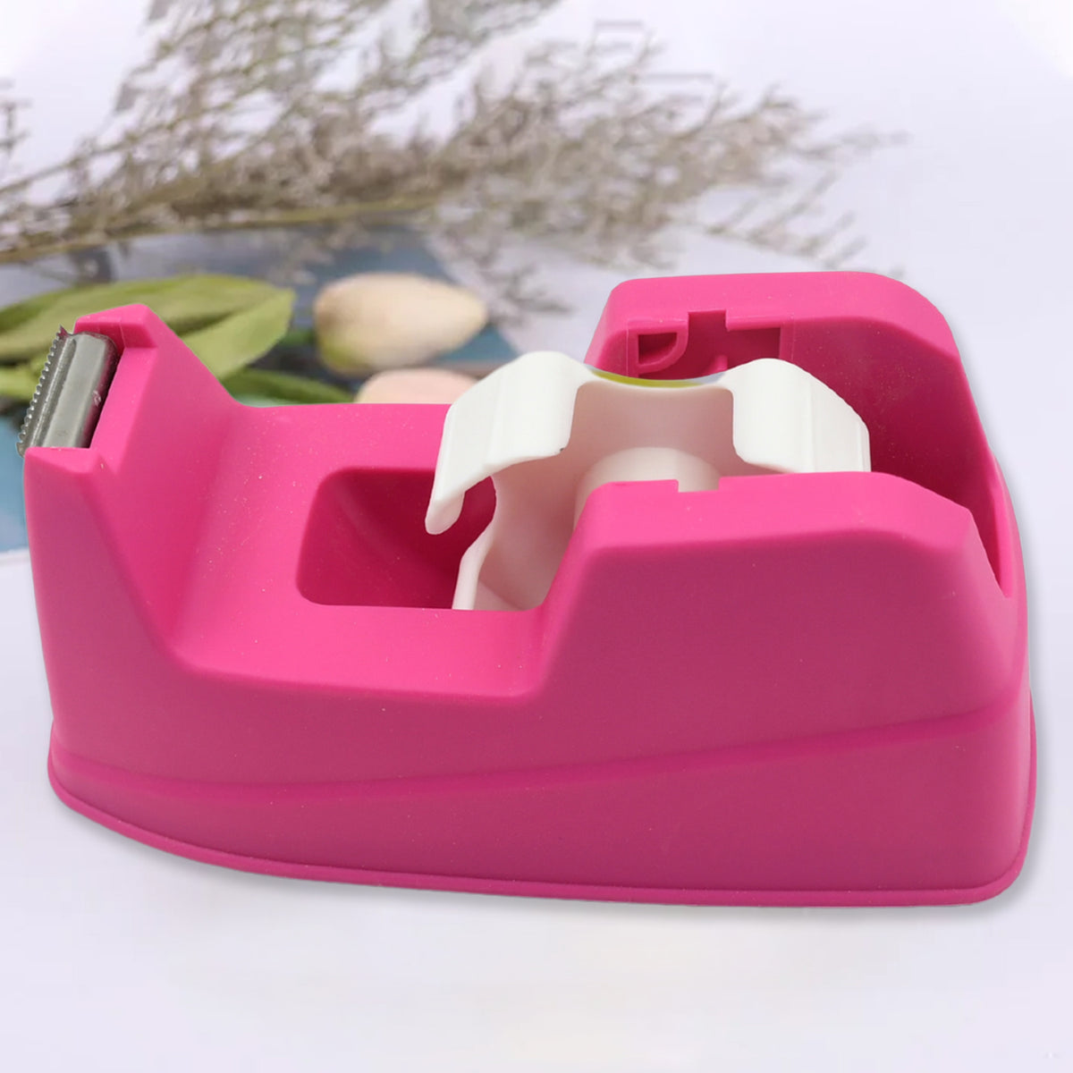Wukusy 9506 plastic tape dispenser cutter for home office use, with a blue and gray design for stationary and packaging tape.