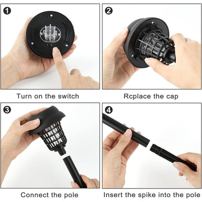Set of five Wukusy solar-powered mosquito killer garden lights with black plastic housing and built-in solar panels for outdoor use.
