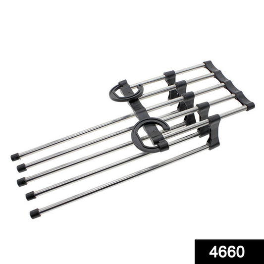 Wukusy adjustable trouser pants hanger organizer with multiple clips for neatly hanging and organizing pants or trousers.