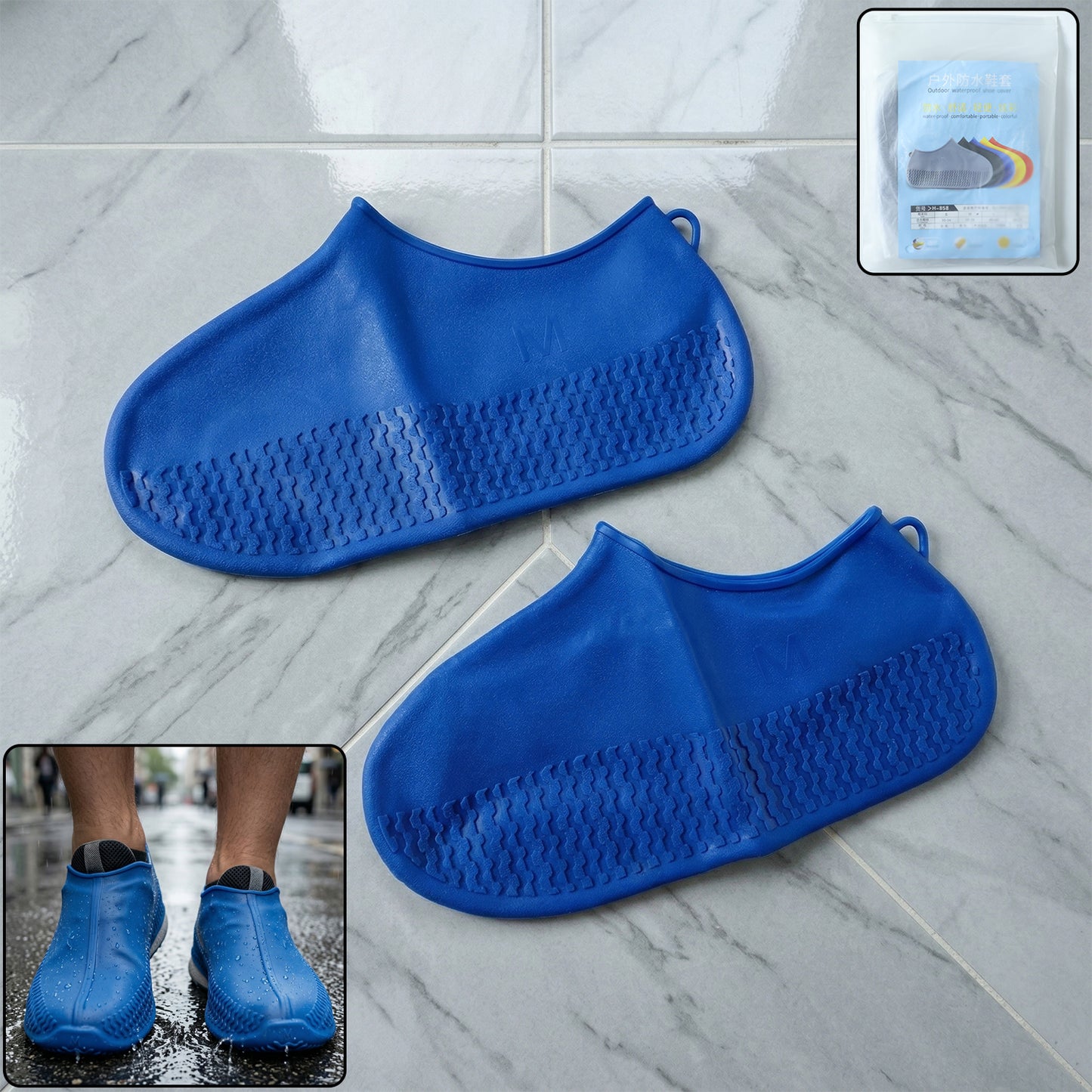 Waterproof Silicone Shoe Cover Blue Color (1 Pair Medium Size)