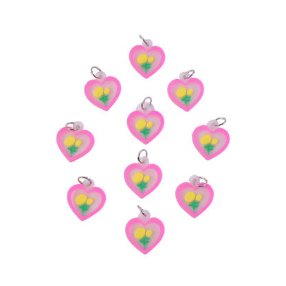 Set of 10 Wukusy cute heart flower design bag charm keychains with colorful, decorative floral and heart motifs.