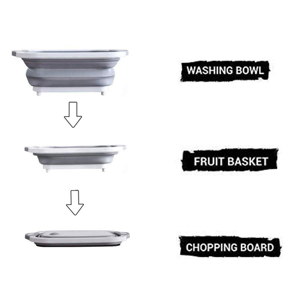 0098b (Brown Box) Foldable Chopping Board Dish Rack Washing Bowl  Draining Basket 3in1 Multi-function