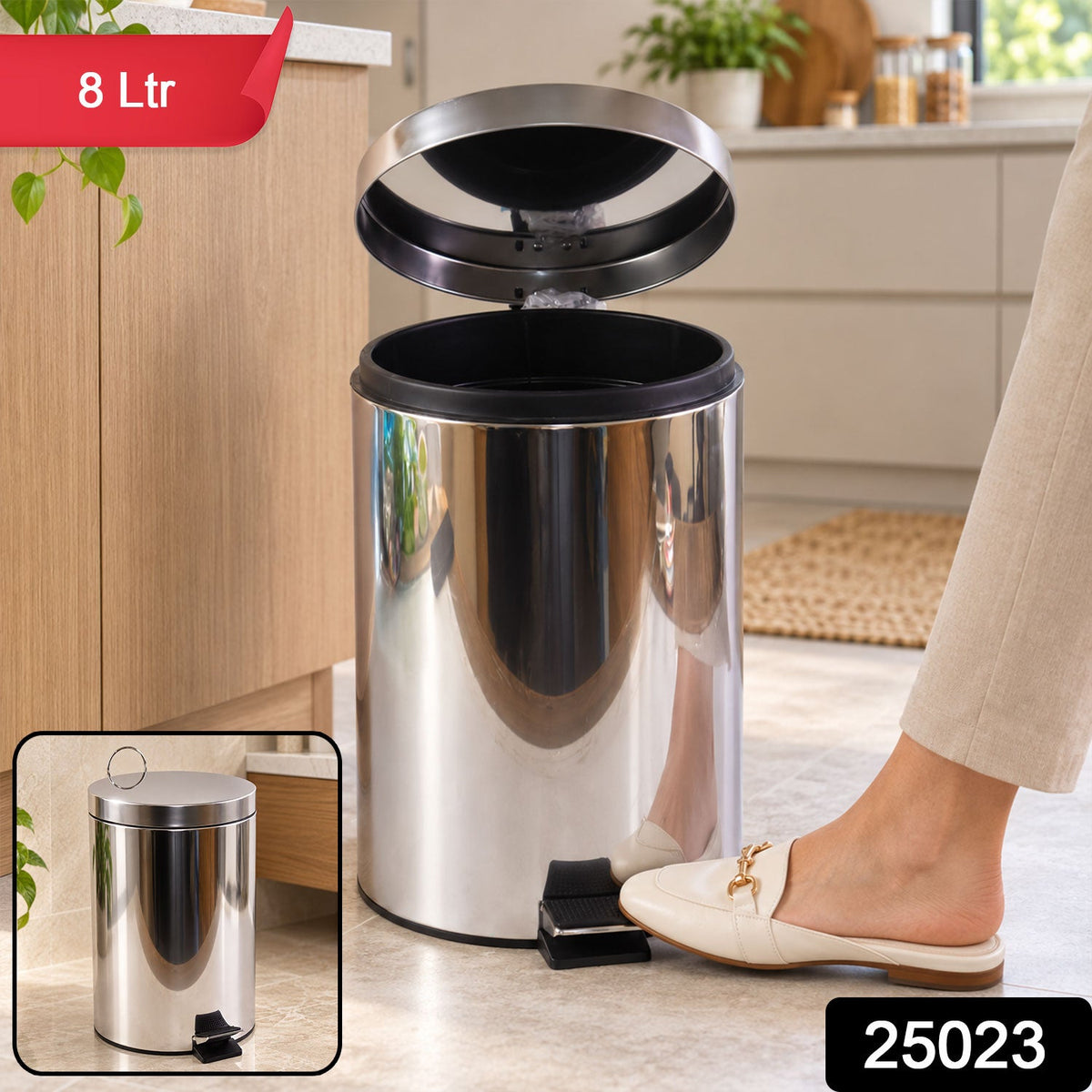 Stainless Steel Hands-free Pedal Dustbin With Inner Bucket (8 Litre)
