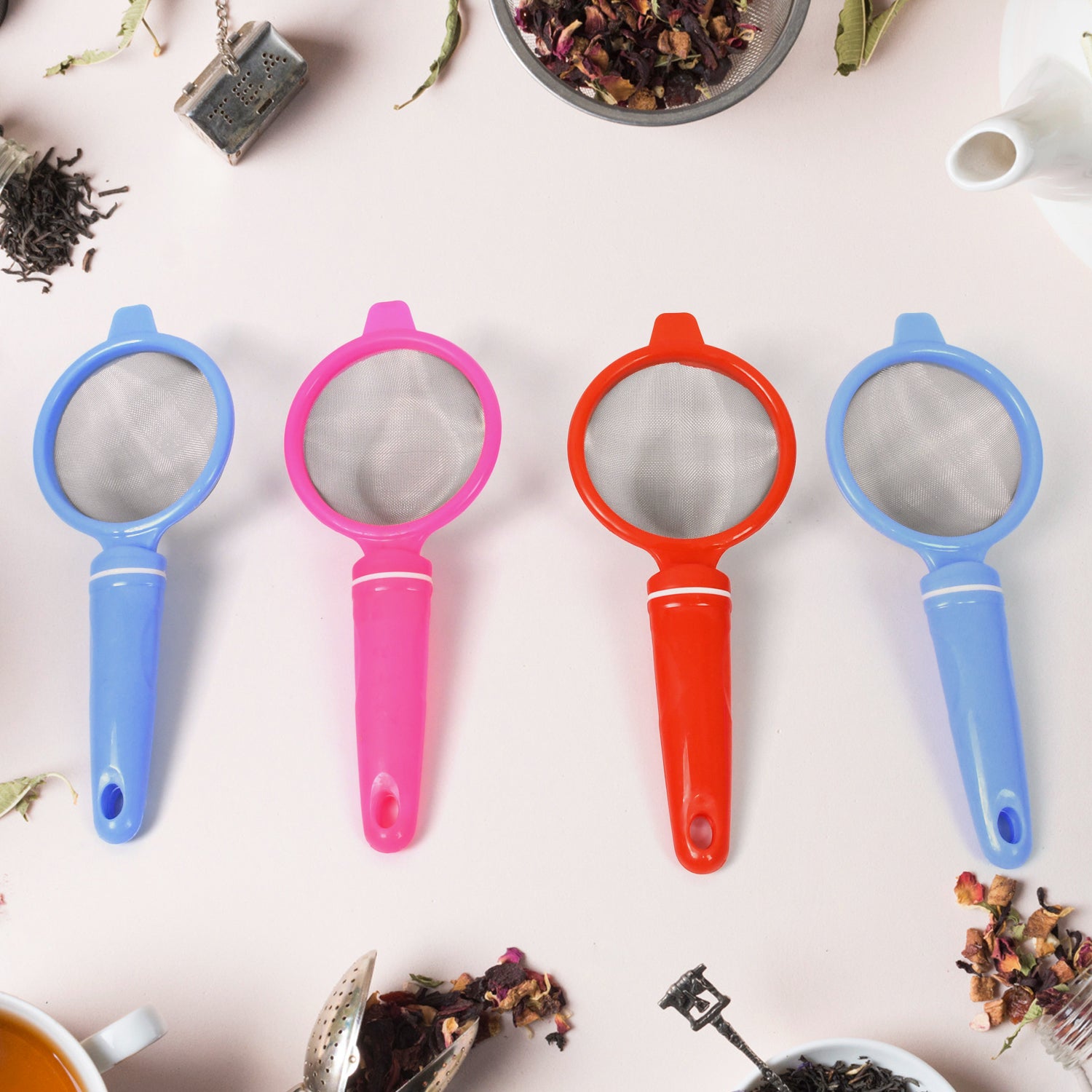 Set of 12 Wukusy plastic multipurpose tea and coffee strainers, compact kitchen tools for brewing tea and filtering coffee.